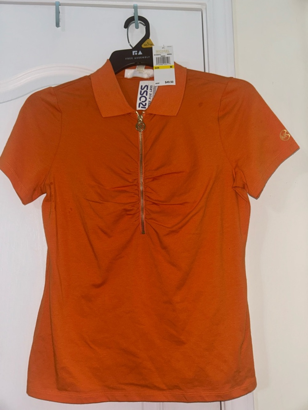 Michael Kors Bright Orange Short-Sleeve Polo with Front Zip